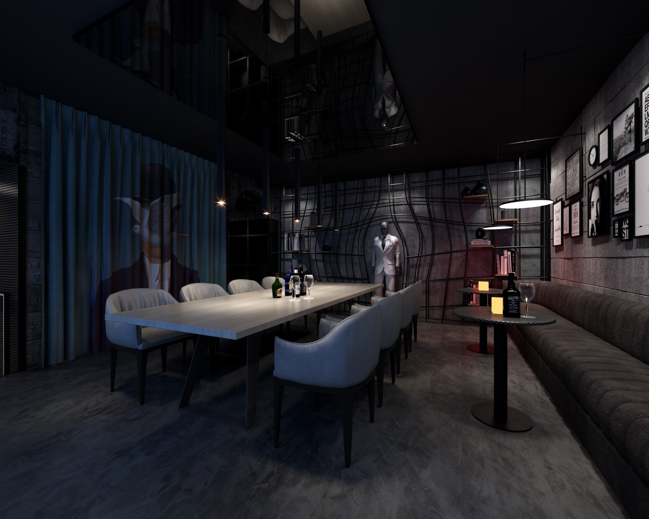 现代工业风loft酒吧3d模型下载