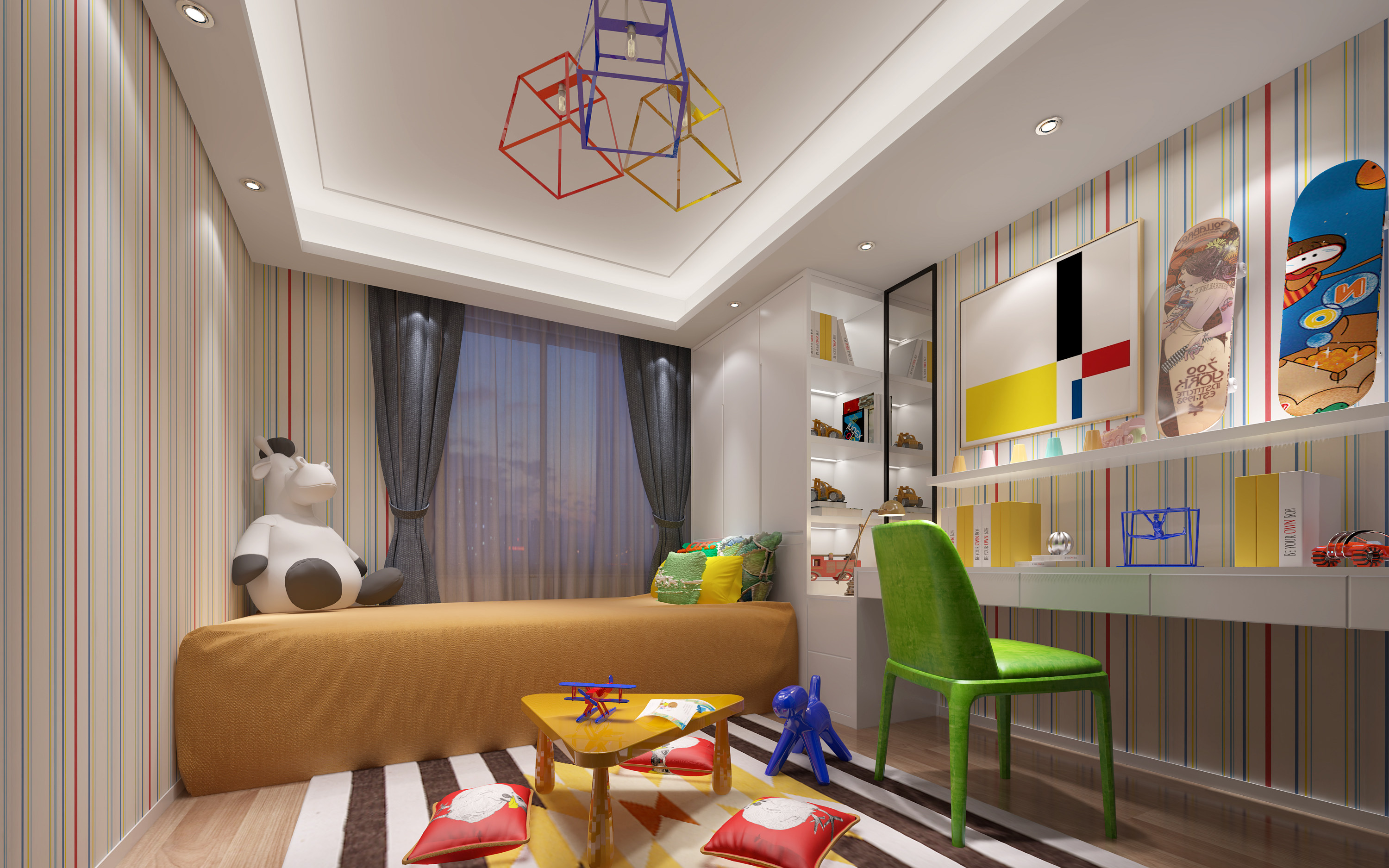 现代简约清新儿童房3D模型下载