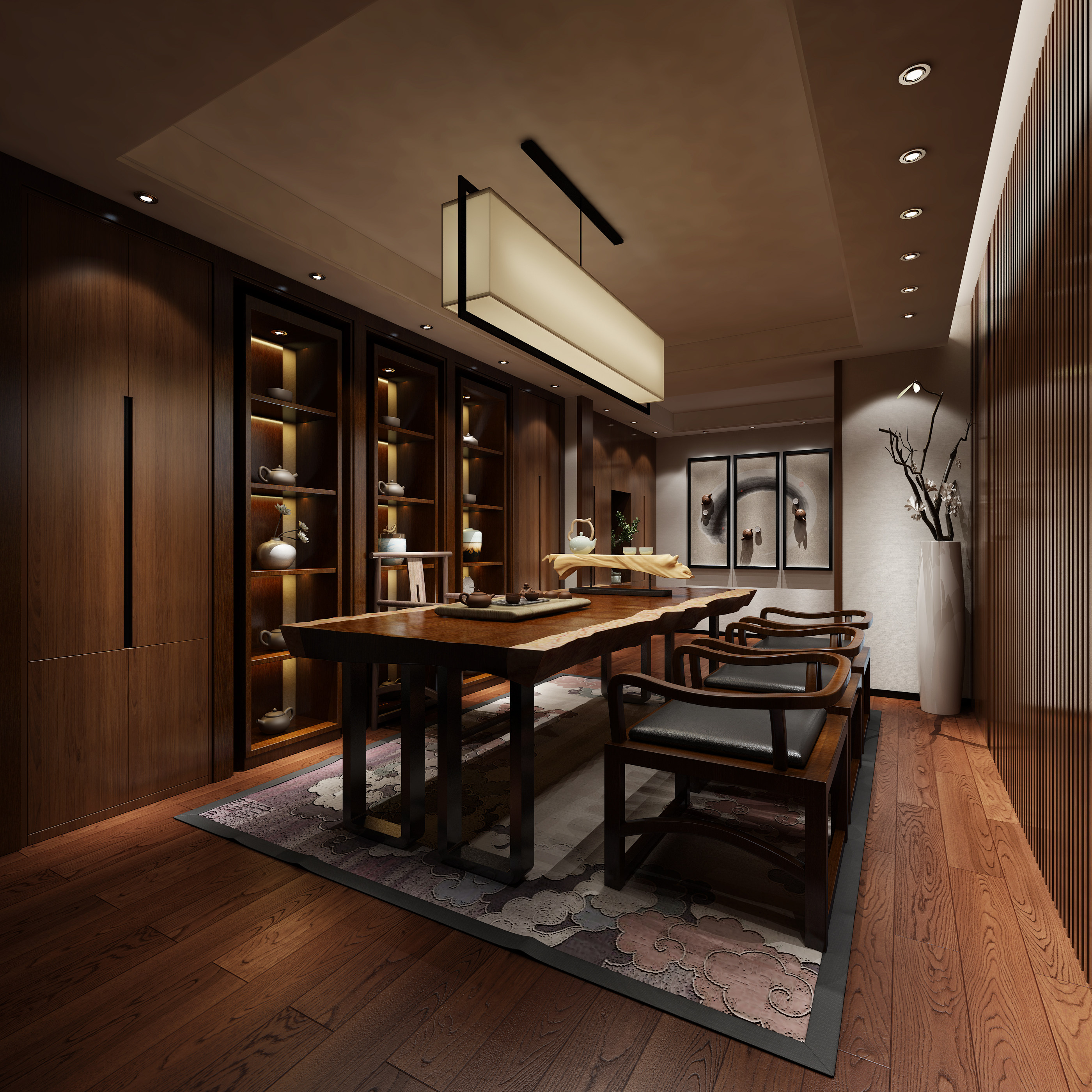 现代新中式茶室书房书柜3D模型下载