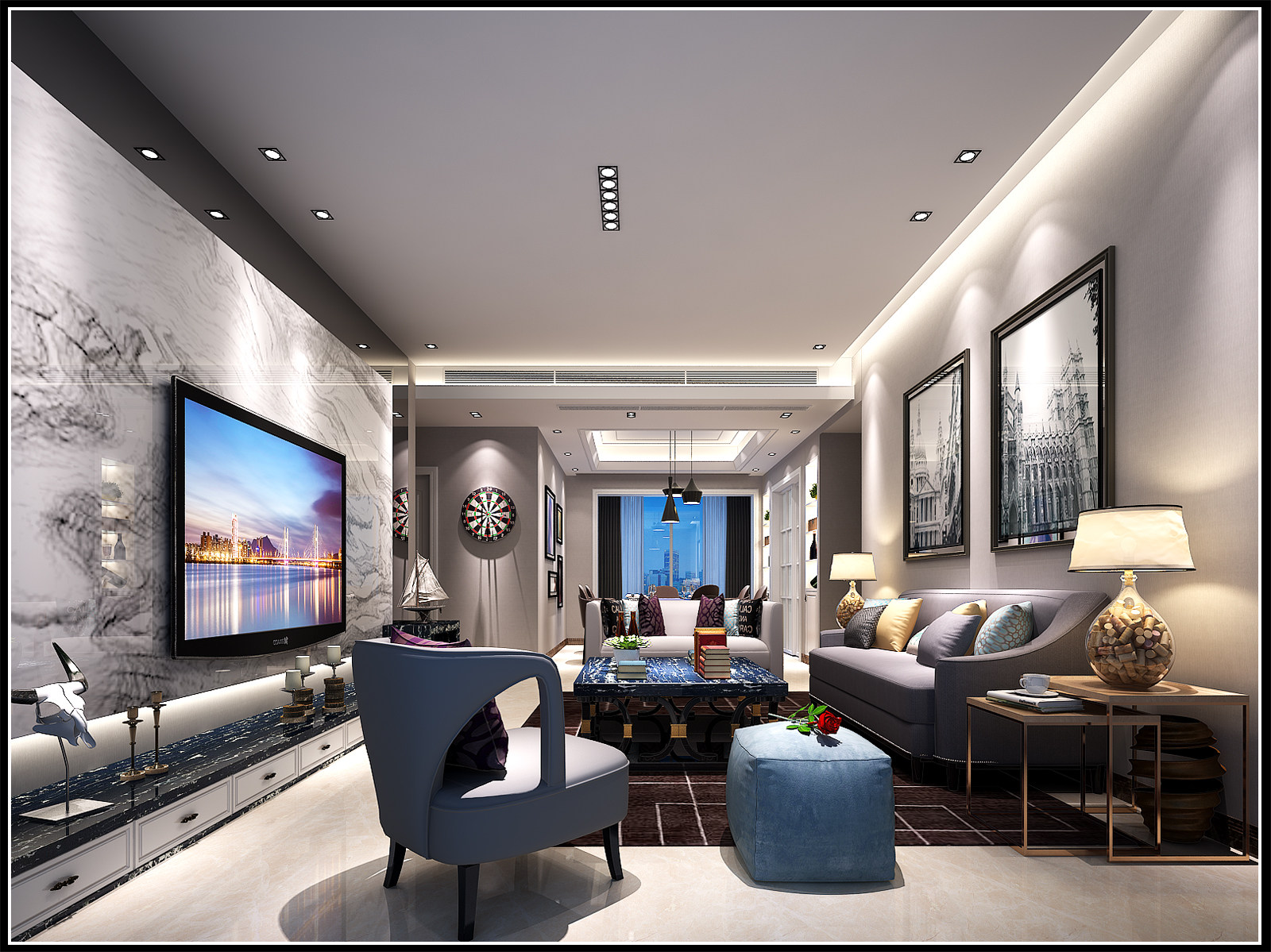 现代轻奢简欧式客厅沙发茶几电视柜边几沙发榻3DMAX模型下载