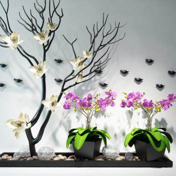 现代中式干枝花艺花鸟壁饰装饰组合3D模型
