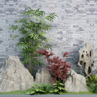 新中式竹子假山园艺小品3d模型