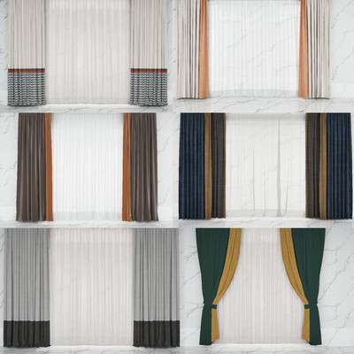 现代窗帘纱窗组合3d模型