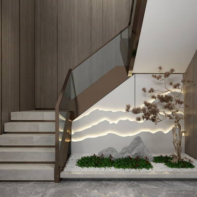 新中式枯山水楼梯3d模型