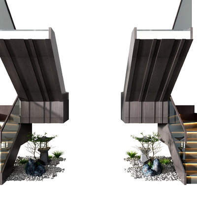 现代玻璃转角楼梯3d模型