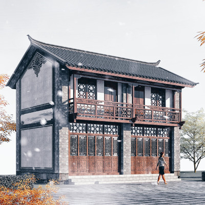 中式古建双层民居3d模型