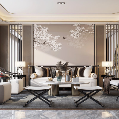 新中式轻奢客厅3d模型