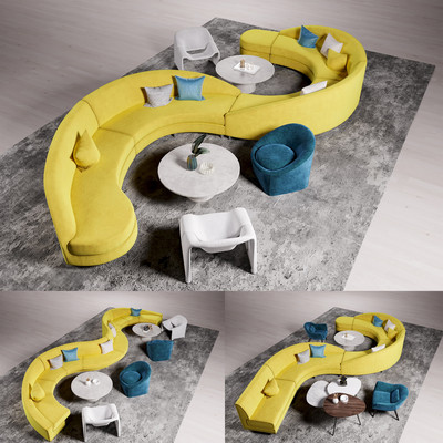 现代S形布艺沙发组合3d模型