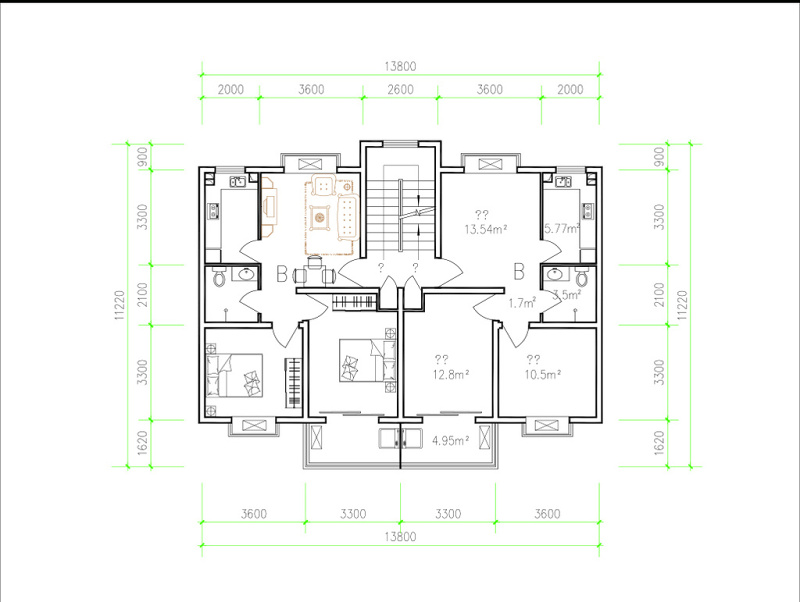 多层<a href=https://www.yitu.cn/su/7212.html target=_blank class=infotextkey>户型</a>图四室两厅家装CAD<a href=https://www.yitu.cn/su/7392.html target=_blank class=infotextkey>平面</a>图