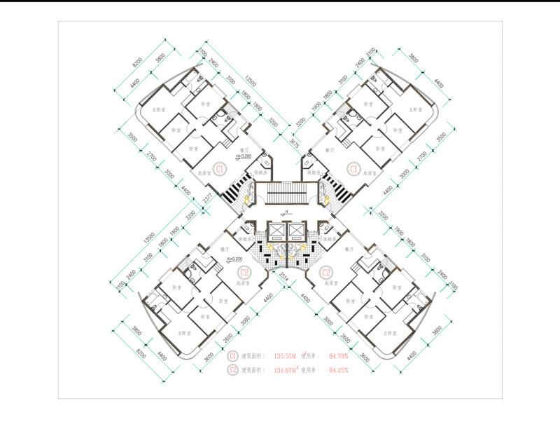 CAD家装<a href=https://www.yitu.cn/su/7212.html target=_blank class=infotextkey>户型</a>图四室两厅