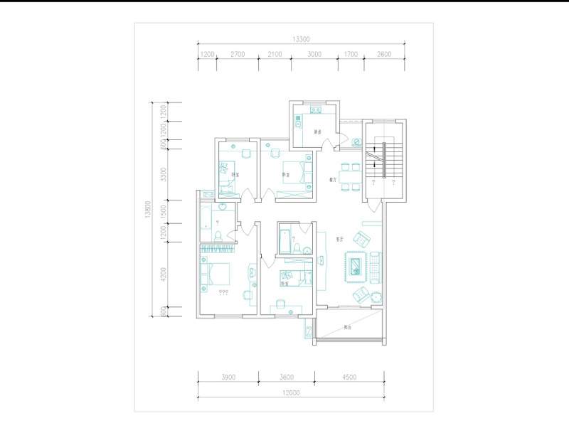 CAD家居<a href=https://www.yitu.cn/su/7212.html target=_blank class=infotextkey>户型</a>图四室两厅