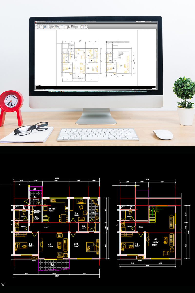 CAD家装两室两厅一<a href=https://www.yitu.cn/sketchup/shufang/index.html target=_blank class=infotextkey>书房</a><a href=https://www.yitu.cn/su/7212.html target=_blank class=infotextkey>户型</a>