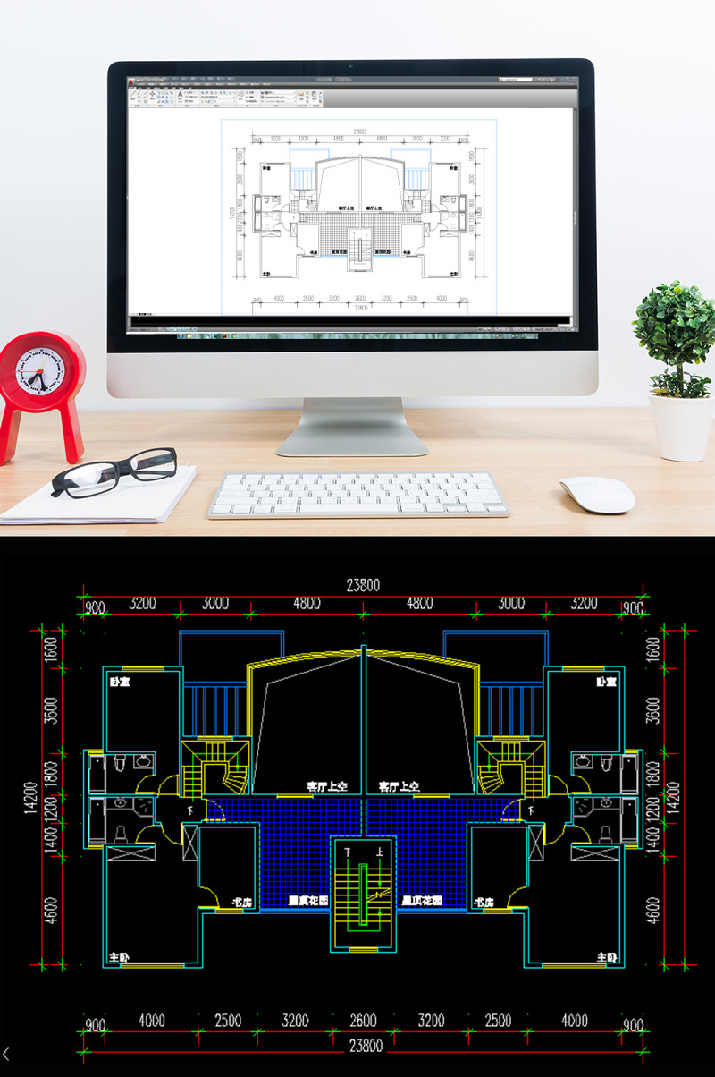 CAD家装布局别墅两室一<a href=https://www.yitu.cn/sketchup/shufang/index.html target=_blank class=infotextkey>书房</a>屋顶<a href=https://www.yitu.cn/sketchup/huayi/index.html target=_blank class=infotextkey>花</a>园