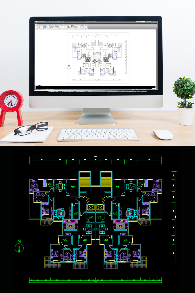 cad两室两厅一<a href=https://www.yitu.cn/sketchup/shufang/index.html target=_blank class=infotextkey>书房</a>家居图