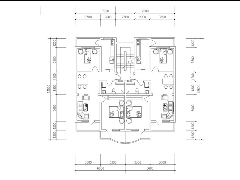 CAD两室两厅家装布局图