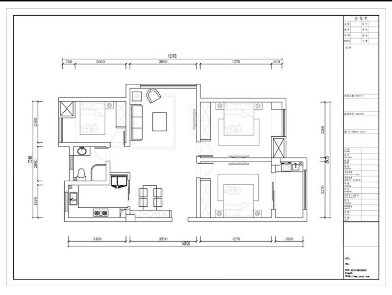 三室两厅CAD<a href=https://www.yitu.cn/su/7212.html target=_blank class=infotextkey>户型</a>图方案