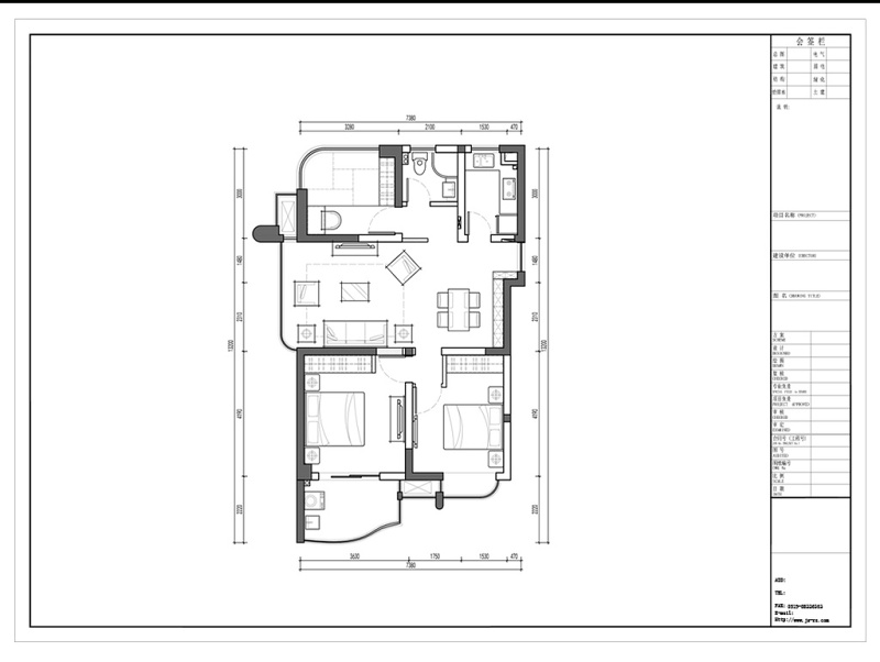 三室两厅CAD<a href=https://www.yitu.cn/su/7392.html target=_blank class=infotextkey>平面</a><a href=https://www.yitu.cn/su/7212.html target=_blank class=infotextkey>户型</a>定制方案