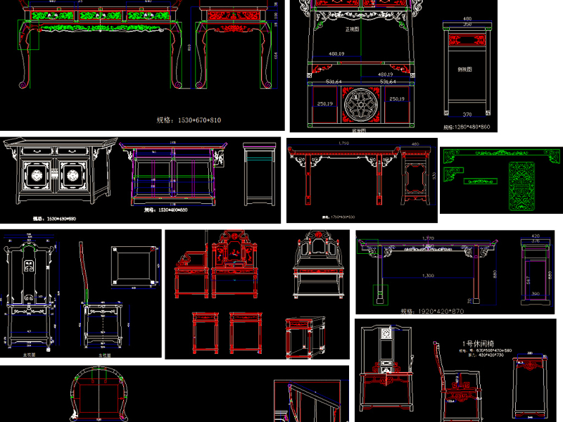 大<a href=https://www.yitu.cn/sketchup/yigui/index.html target=_blank class=infotextkey>衣柜</a>桌子椅子神台宝座中堂cad图库