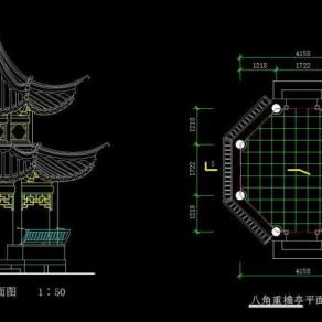 中式传统塔楼建筑CAD图