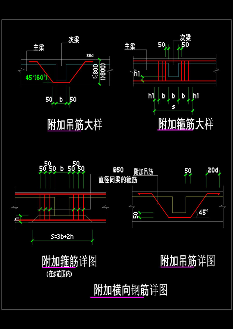 附加钢筋大样详图cad<a href=https://www.yitu.cn/su/7937.html target=_blank class=infotextkey>图纸</a>