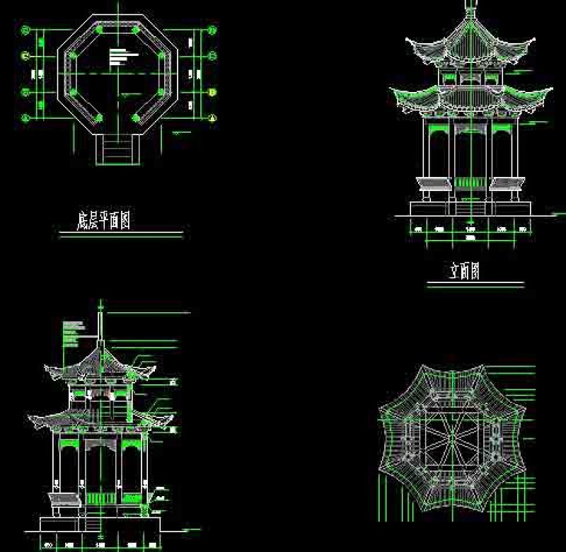 古代八角<a href=https://www.yitu.cn/su/7053.html target=_blank class=infotextkey>亭</a>建筑<a href=https://www.yitu.cn/su/7590.html target=_blank class=infotextkey>设计</a>cad施工图