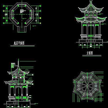 古代八角亭建筑设计cad施工图