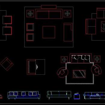 cad豪华沙发平面立面图块