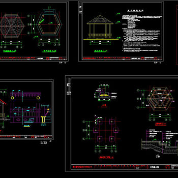 六角亭CAD景观图纸