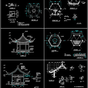 六角亭方案CAD景观图纸