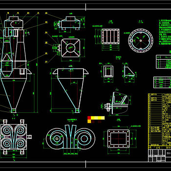 高效四联旋风分离器CAD机械图纸