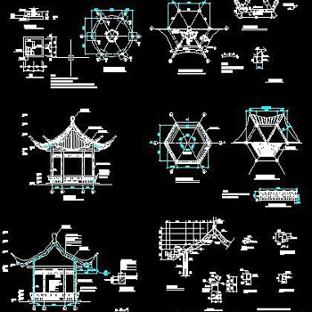 景观六角亭CAD施工大样图施工详图