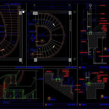 酒店旋转楼梯详图cad图纸