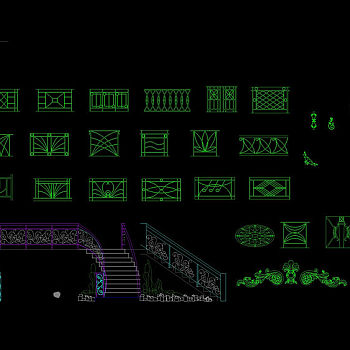 楼梯及铁艺栏杆CAD图库