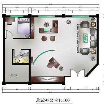 总裁办公室彩色cad平面图图片