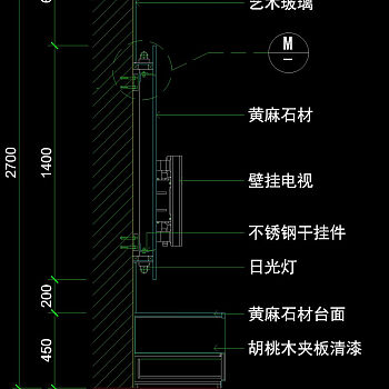 背景墙面钢挂节点cad图纸