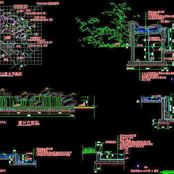 假山跌水cad图纸