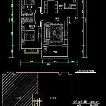 cad两室两厅平面图图片