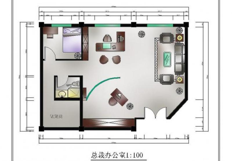 总裁<a href=https://www.yitu.cn/sketchup/bangongshi/index.html target=_blank class=infotextkey>办公室</a>彩色cad<a href=https://www.yitu.cn/su/7392.html target=_blank class=infotextkey>平面</a>图图片