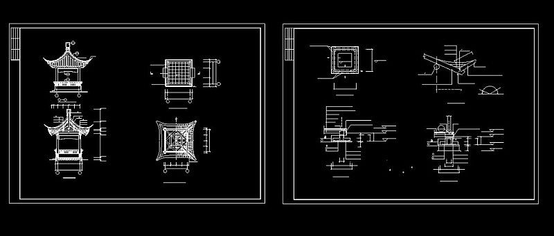 古代建筑四角亭cad设计施工图纸