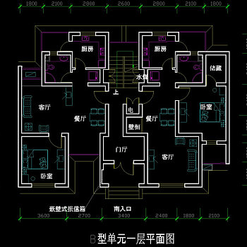 一室二厅cad图稿