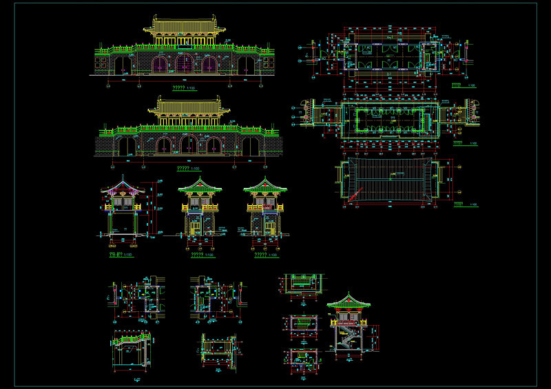 仿古<a href=https://www.yitu.cn/su/8101.html target=_blank class=infotextkey>山</a>门建筑cad施工图