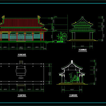 寺庙天王殿平立剖cad图纸
