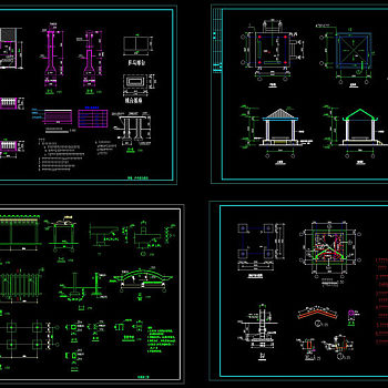 亭长廊围墙等建筑结构cad施工图