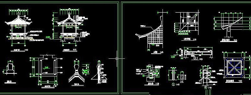 景观古建四角亭CAD施工详图