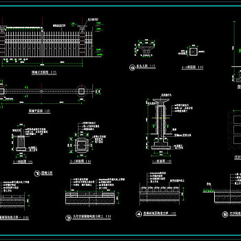 园林式围墙详细施工图cad图纸