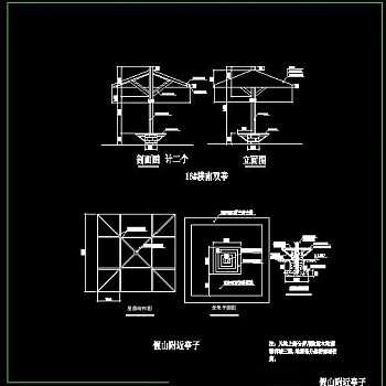 防腐木亭子和双亭CAD施工大样图