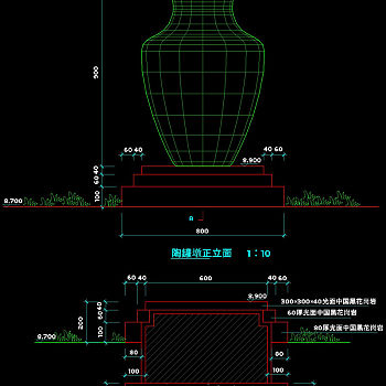 雕塑花瓶立面cad图纸