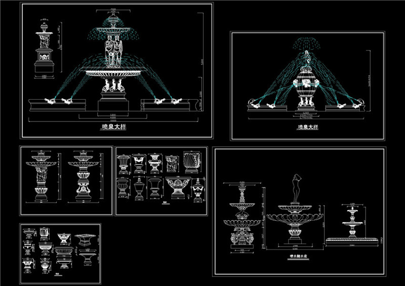 喷泉及<a href=https://www.yitu.cn/sketchup/huayi/index.html target=_blank class=infotextkey>花</a>盆造型大样图CAD<a href=https://www.yitu.cn/su/7937.html target=_blank class=infotextkey>图纸</a>