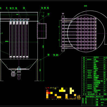 脉冲除尘器总装图CAD机械图纸