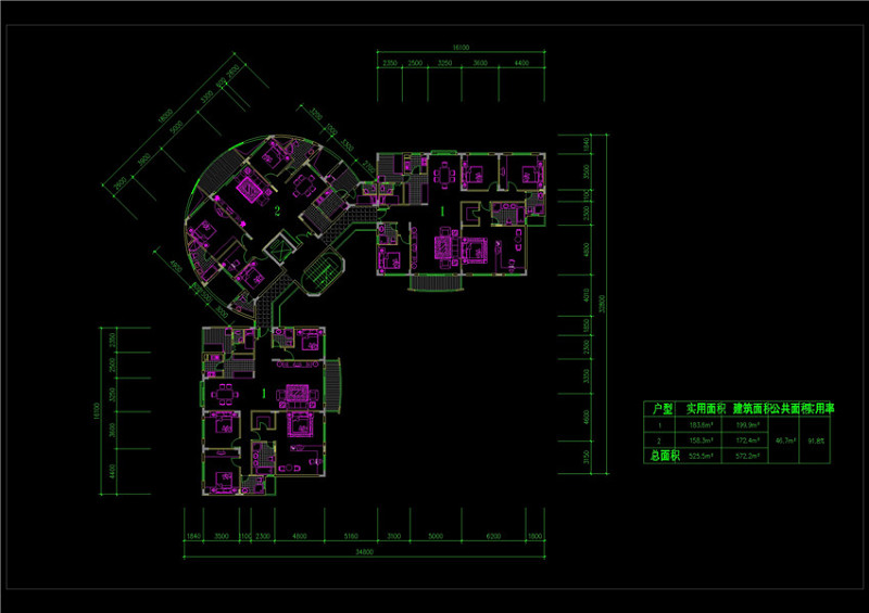 三户cad<a href=https://www.yitu.cn/su/7392.html target=_blank class=infotextkey>平面</a>图CAD<a href=https://www.yitu.cn/su/7937.html target=_blank class=infotextkey>图纸</a>